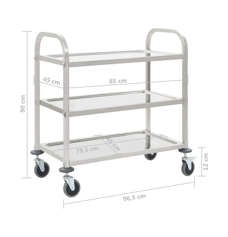 3-Tier Kitchen Trolley 38"x21.7"x35.4" Stainless Steel