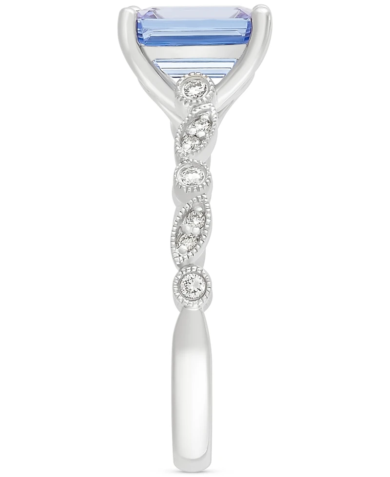 Tanzanite (2-1/10 ct. t.w.) & Diamond (1/10 ct. t.w.) Milgrain Bead Ring in 14k White Gold