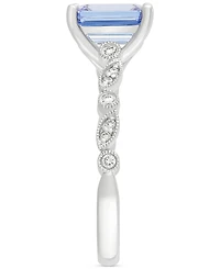 Tanzanite (2-1/10 ct. t.w.) & Diamond (1/10 ct. t.w.) Milgrain Bead Ring in 14k White Gold