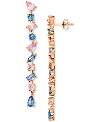 Lab-Grown Blue Spinel (2 ct. t.w.) & Pink Cubic Zirconia Linear Drop Earrings in 14k Rose Gold-Plated Sterling Silver