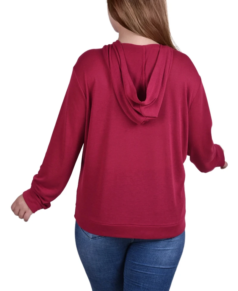 Ny Collection Plus Long Sleeve Criss Cross Placket Sweatshirt