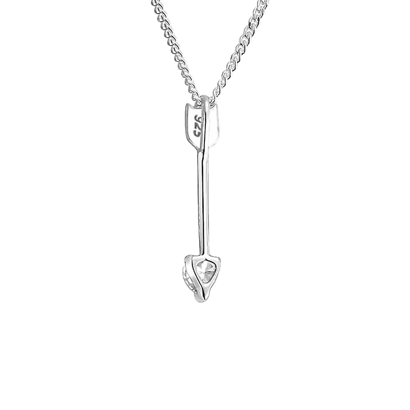 Bling Jewelry Minimalist Heart Shape Cubic Zirconia Cz Tip Arrow Pendant Necklace Sterling Silver