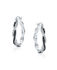 Bling Jewelry Black White Cubic Zirconia Pave Cz Formal Fashion Love Knot Symbol Spiral Infinity Twist Big Hoop Earrings For Women Rhodium Plated Bras