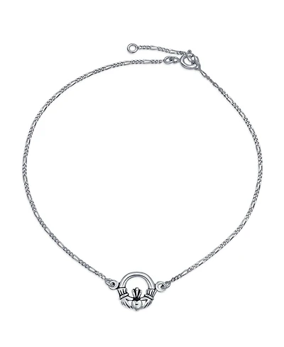 Bling Jewelry Celtic Claddagh Heart Anklet Figaro Chain Ankle Bracelet Sterling Silver Adjustable 9 To 10 Inch Extender