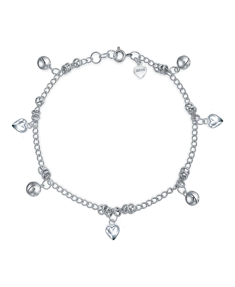 Bling Jewelry Multi Jingle Bells And Hearts Dangle Charms Anklet Pattilu India Ankle Bracelet Sterling Silver Adjustable 9 To 9.5 Inch With Extender