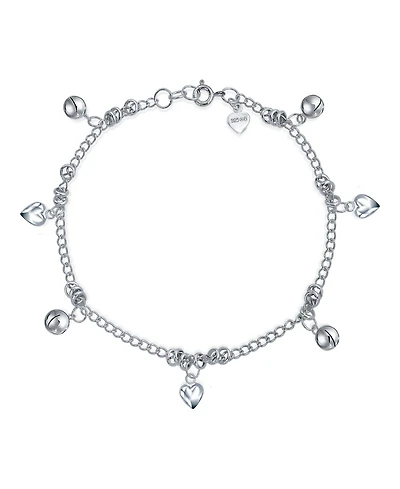 Bling Jewelry Multi Jingle Bells And Hearts Dangle Charms Anklet Pattilu India Ankle Bracelet Sterling Silver Adjustable 9 To 9.5 Inch With Extender