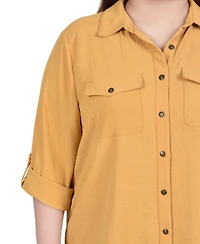 Ny Collection Plus Long Sleeve Roll Tab Blouse
