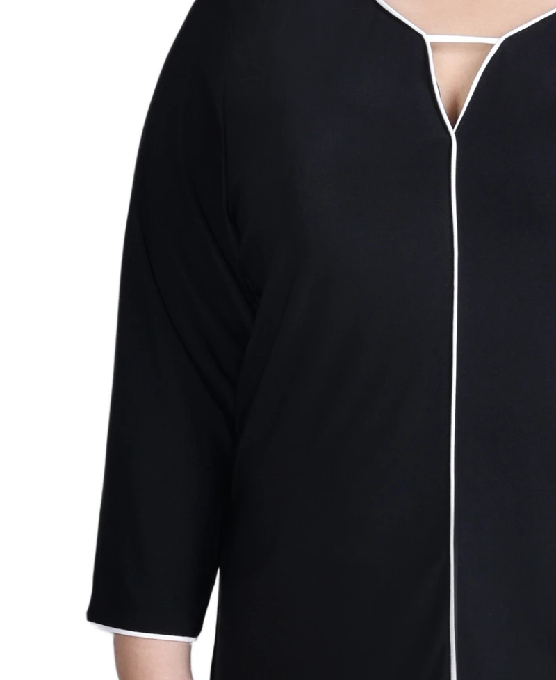 Ny Collection Plus 3/4 Sleeve Piped Top