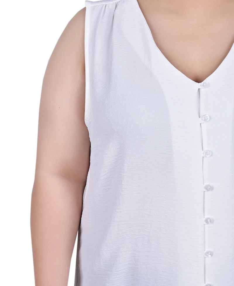 Ny Collection Plus Sleeveless Button Front Blouse