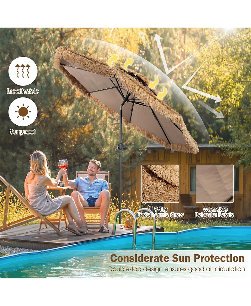 10 Feet Hawaiian Style Thatched Tiki Patio Umbrella for Beach and Poolside