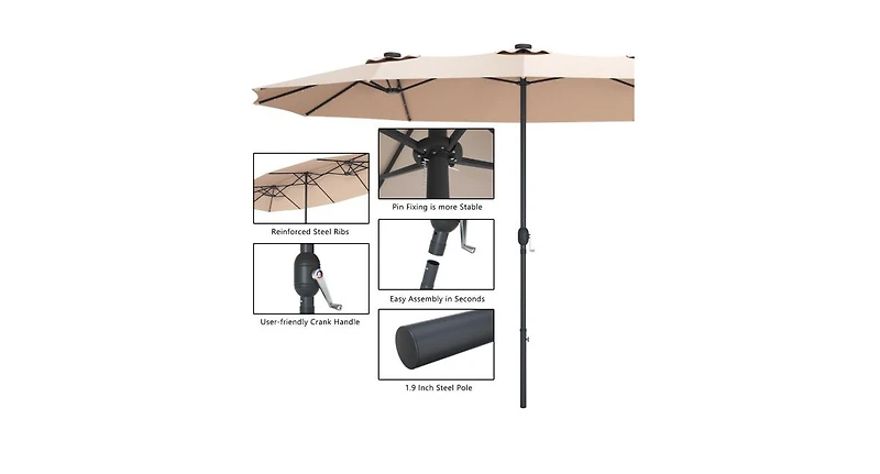 15 ft Patio Led Crank Solar Powered 36 Lights Umbrella without Weight Base