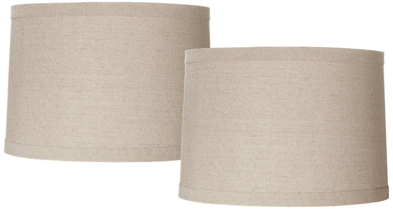 Springcrest Set of 2 Natural Linen Medium Drum Lamp Shades 15" Top x 16" Bottom x 11" High (Spider) Replacement with Harp