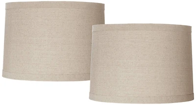 Springcrest Set of 2 Natural Linen Medium Drum Lamp Shades 15" Top x 16" Bottom x 11" High (Spider) Replacement with Harp