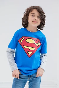 Justice League Little Boys Batman Superman The Flash 3 Pack Hang down Long Sleeve T-Shirts