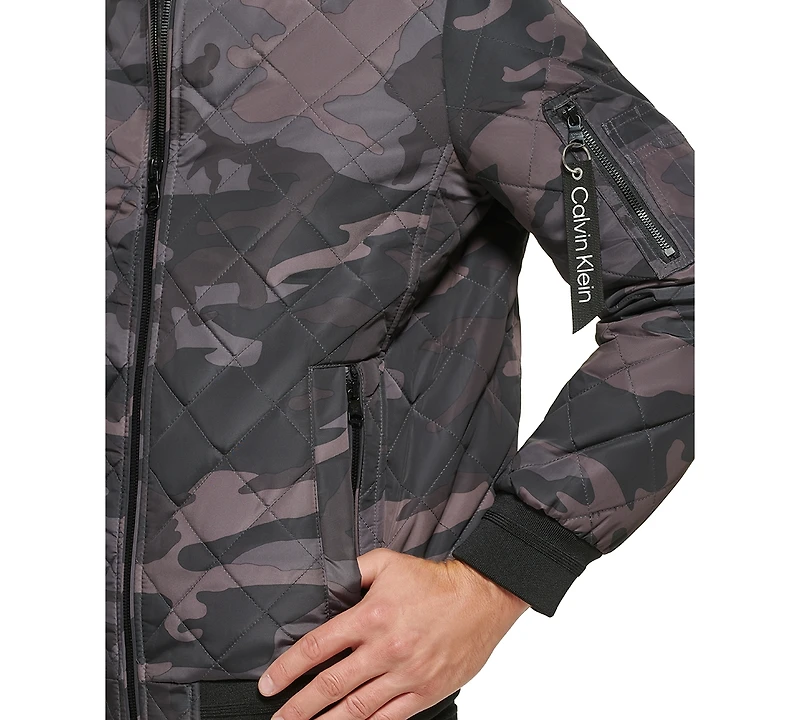 Calvin Klein Men's Quilted Baseball Jacket with Rib-Knit Trim