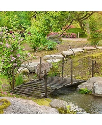 Out sunny 6' Metal Arch Backyard Garden Bridge, Safety Side rails, Arc Footbridge for Backyard Creek, Stream, Pond, Bronze