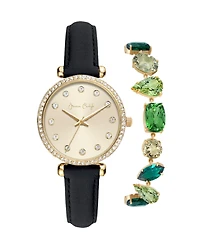 Jessica Carlyle Women's Quartz Black Polyurethane Leather Watch 33mm Gift Set