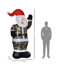 Homcom 8ft Lighted Military Camo Santa Claus Inflatable Yard Decor