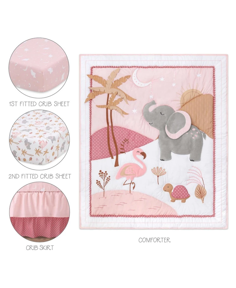The Peanutshell Safari Oasis, Cotton Crib Bedding Set for Baby Girls, 4 Pieces