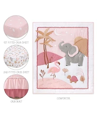 The Peanutshell Safari Oasis, Cotton Crib Bedding Set for Baby Girls, 4 Pieces