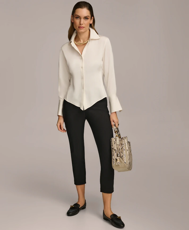 Donna Karan New York Women's Button Front Point Hem Top, Regular & Petite Sizes