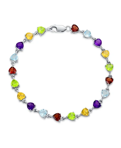 Bling Jewelry Multicolor Citrine Peridot Garnet Aquamarine Amethyst Heart Shape Tennis Bracelet Sterling Silver 7 Inch