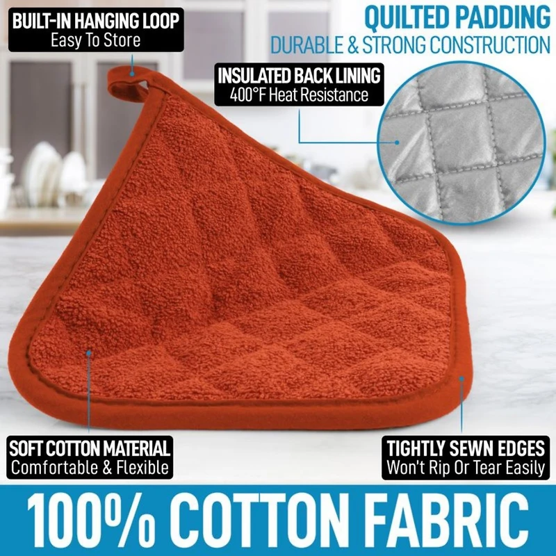 Washable Quilted Terry Cloth Potholder for Cooking and Baking (6 Pack)