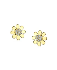 Bling Jewelry Tiny Petite Cz Cubic Zirconia Accent Dainty14K Yellow Gold Sunflower Daisy Flower Stud Earrings Secure Clutch Screw back