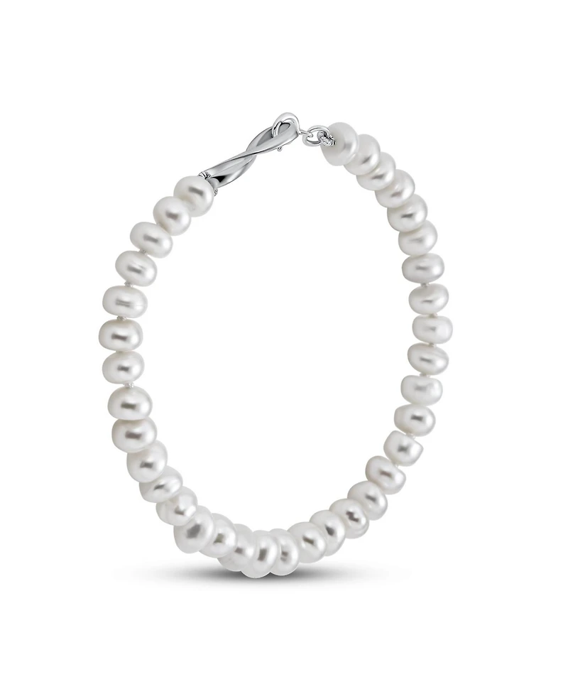 Bling Jewelry Love Knot White Freshwater Cultured Button Pearl Infinity Bracelet Prom Sterling Silver
