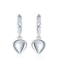 Bling Jewelry Delicate Sterling Silver Dangle Puff Heart Shaped Charm Huggie Hoop Earrings For