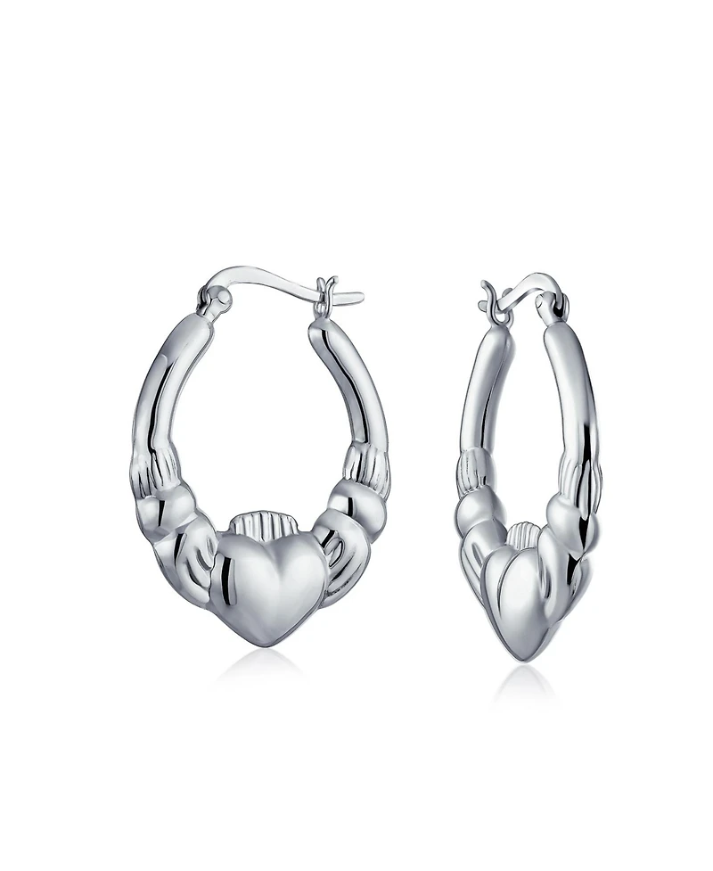 Bling Jewelry Bff Love Lightweight Heart Celtic Irish Friendship Claddagh Hoop Earrings Sterling Silver 1 Inch Diameter