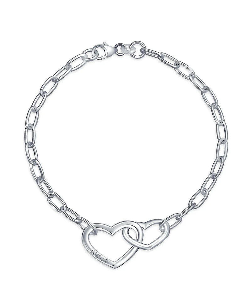 Bling Jewelry Couples Bff Sisters Intertwined Chain Link Charm Interlocking Open Hearts Bracelet Polished .925 Sterling Silver