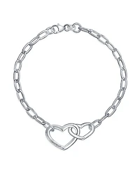 Bling Jewelry Couples Bff Sisters Intertwined Chain Link Charm Interlocking Open Hearts Bracelet Polished .925 Sterling Silver