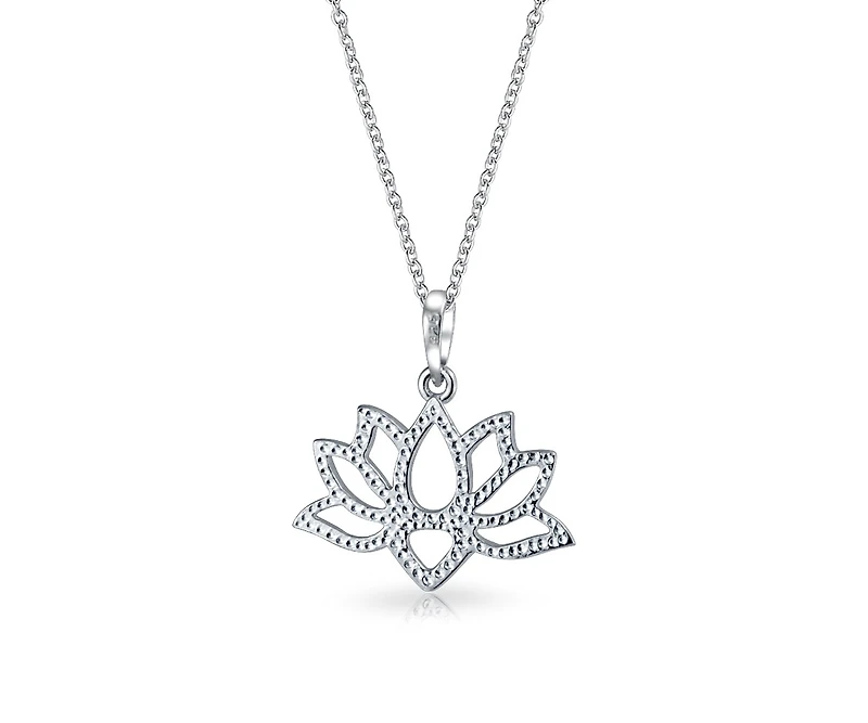 Bling Jewelry Lotus Flower Blossom Cut Out Pendant Necklace For Women For For Yogi Sterling Silver With Chain