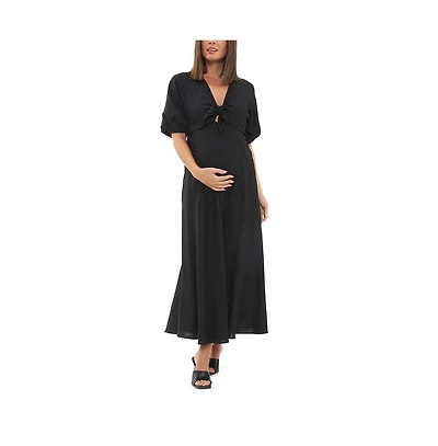 Ripe Maternity Camille Tie Front Linen Maxi Dress Black
