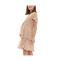 Ripe Maternity Brook Layered Tie Up Dress Nutmeg