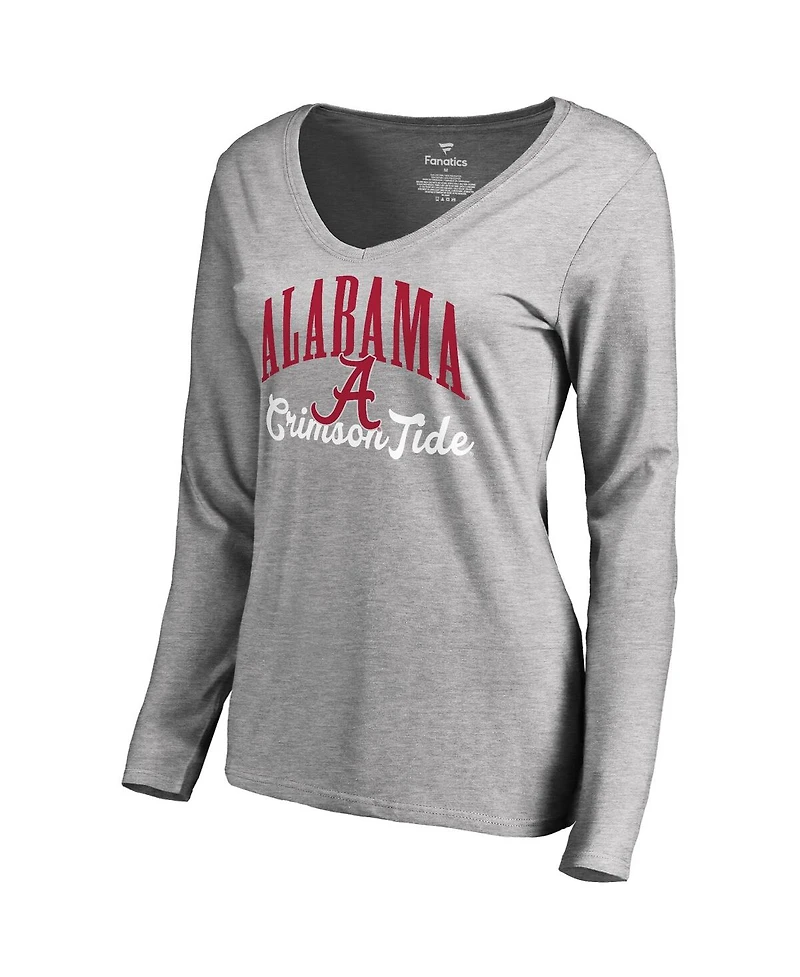 Women's Fanatics Ash Alabama Crimson Tide Victory Script Long Sleeve T-shirt