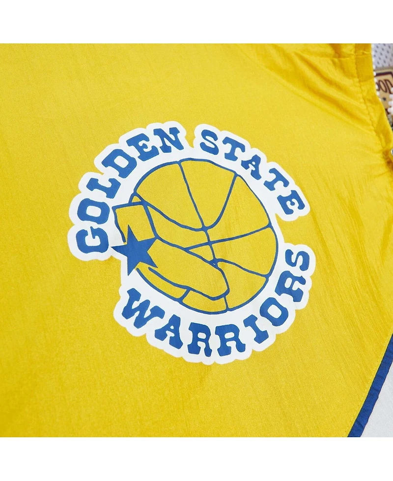 Men's Mitchell & Ness White Distressed Golden State Warriors Hardwood Classics Arched Retro Lined Full-Zip Windbreaker Jacket