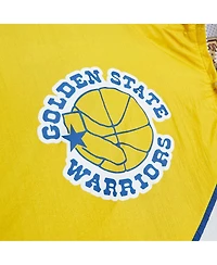 Men's Mitchell & Ness White Distressed Golden State Warriors Hardwood Classics Arched Retro Lined Full-Zip Windbreaker Jacket