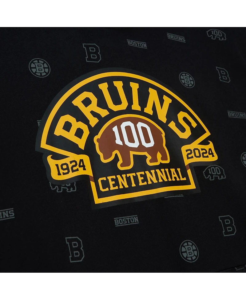 Men's Mitchell & Ness Black Boston Bruins 100th Anniversary Allover Print Pullover Hoodie
