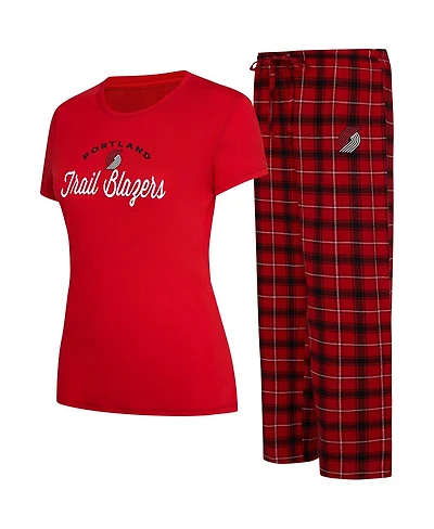 Women's College Concepts Red, Black Portland Trail Blazers Arctic T-shirt and Flannel Pants Sleep Set