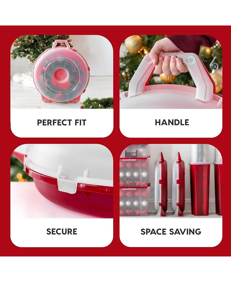 Iris Usa 24" Wreath Storage Container Box, Clear/Red