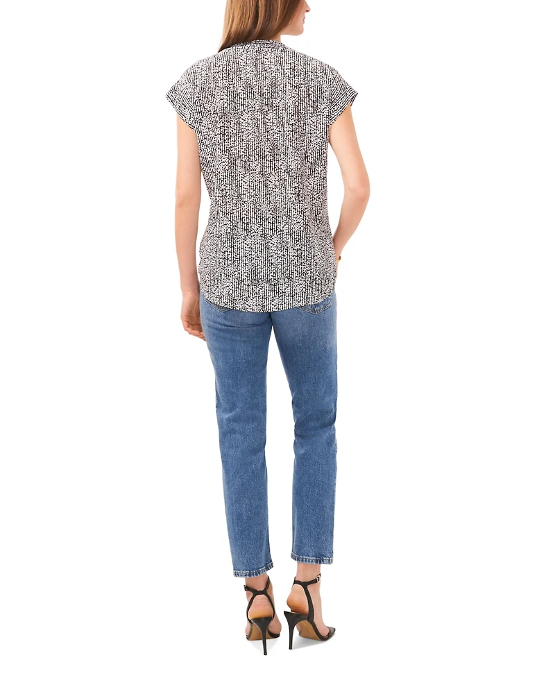 Vince Camuto Women's Printed Split Neck Short-Sleeve Blouse