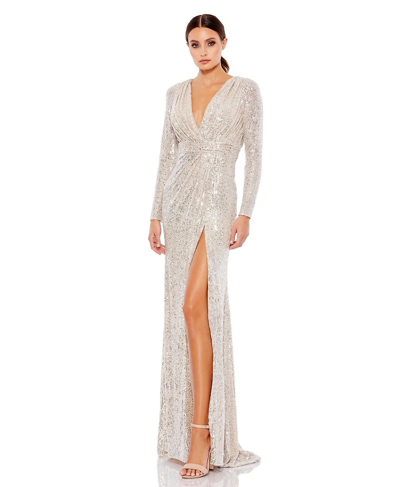 Mac Duggal Women's Ieena Sequined Long Sleeve Gown