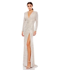 Mac Duggal Women's Ieena Sequined Long Sleeve Gown