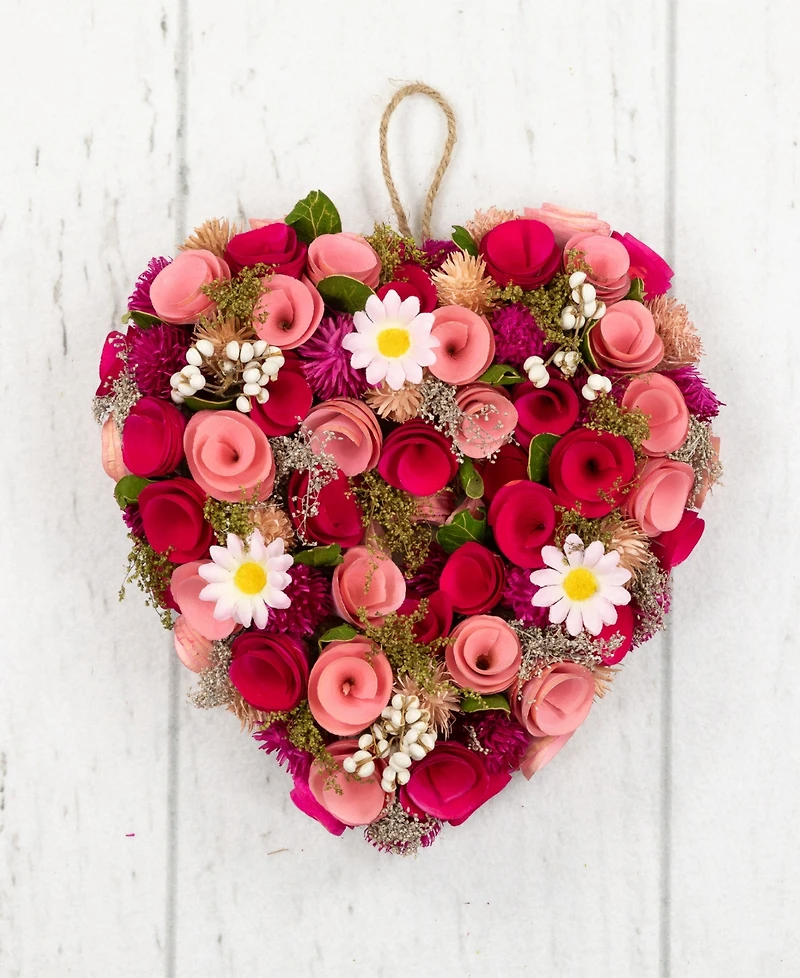 Northlight Mixed Floral with Daisies and Berries Artificial Valentine's Day Heart Wreath, 10.25"