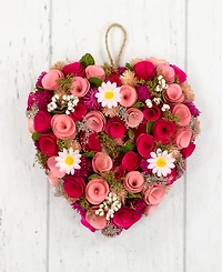 Northlight Mixed Floral with Daisies and Berries Artificial Valentine's Day Heart Wreath, 10.25"