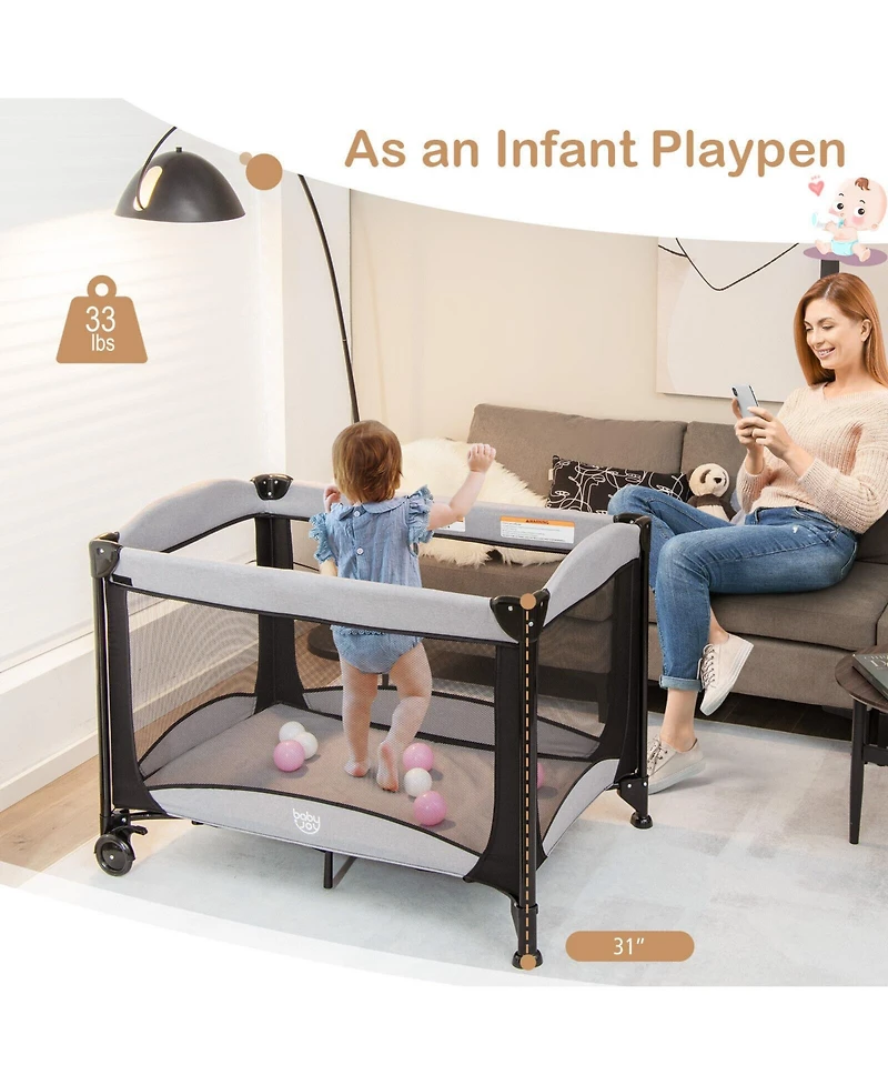 5-in-1 Portable Baby Playard with Cradle and Storage Basket