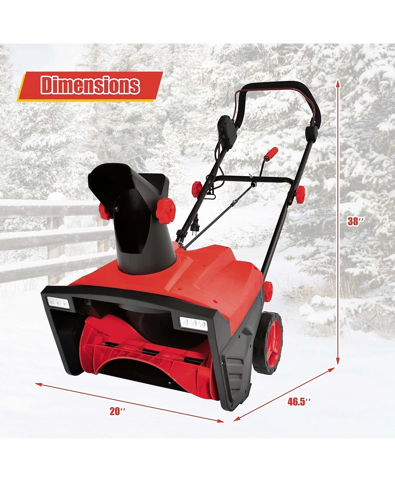 20'' Electric Snow Thrower 120V 15Amp Snow Blower with 180° Rotatable Chute 2 Lights