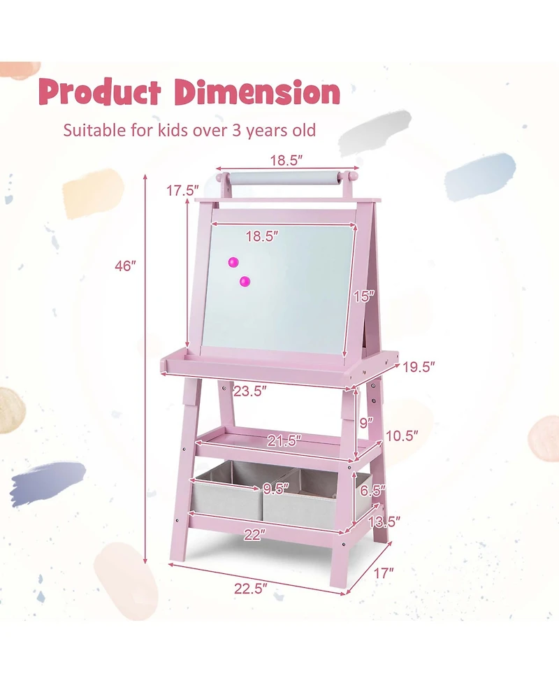 Kids Art Easel Double Sided Chalkboard Magnetic Whiteboard with Storage Tray